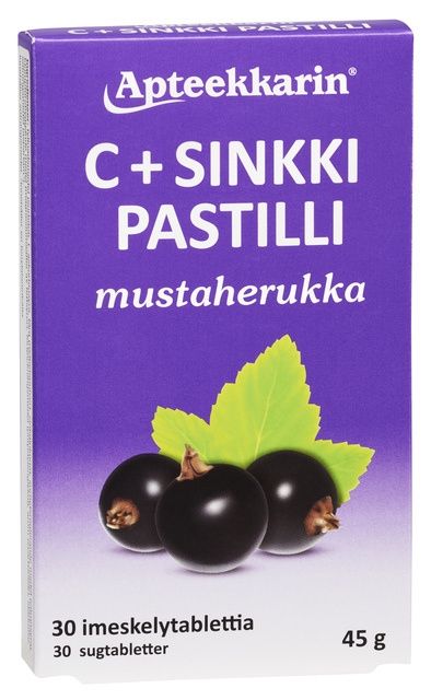 Kuva Apteekkarin C+ Sinkki mustaherukka pastilli, 30 kpl