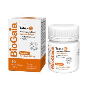 Kuva BioGaia Tabs+D3 Appelsiini pureskeltava maitohappobakteeritabletti 30kpl