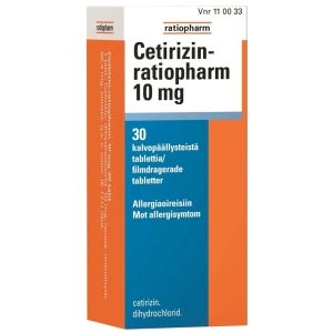 Kuva CETIRIZIN-RATIOPHARM 10 mg 30 fol tabl, kalvopääll