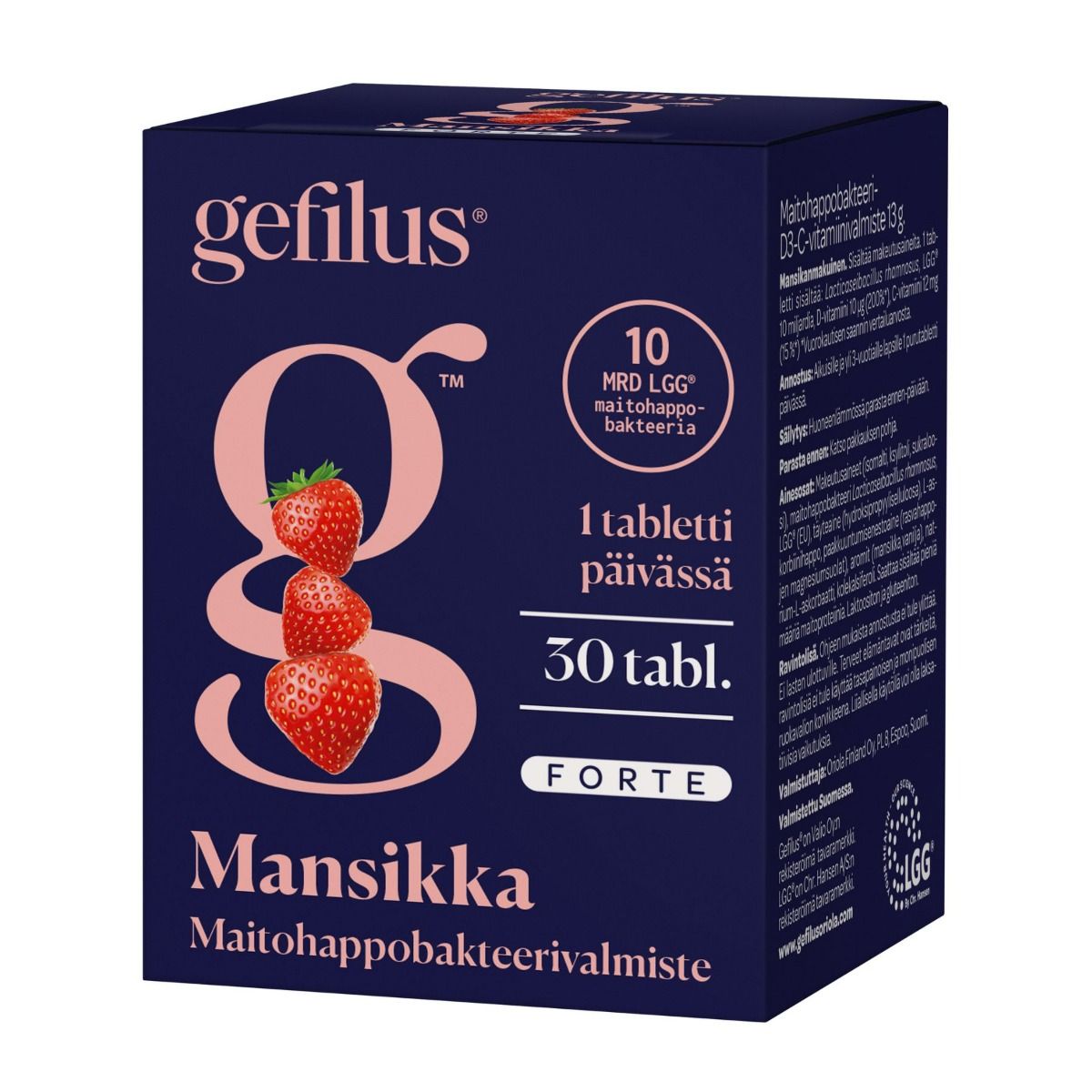 Kuva Gefilus Forte maitohappobakteerivalmiste purutabletti mansikka 30 kpl