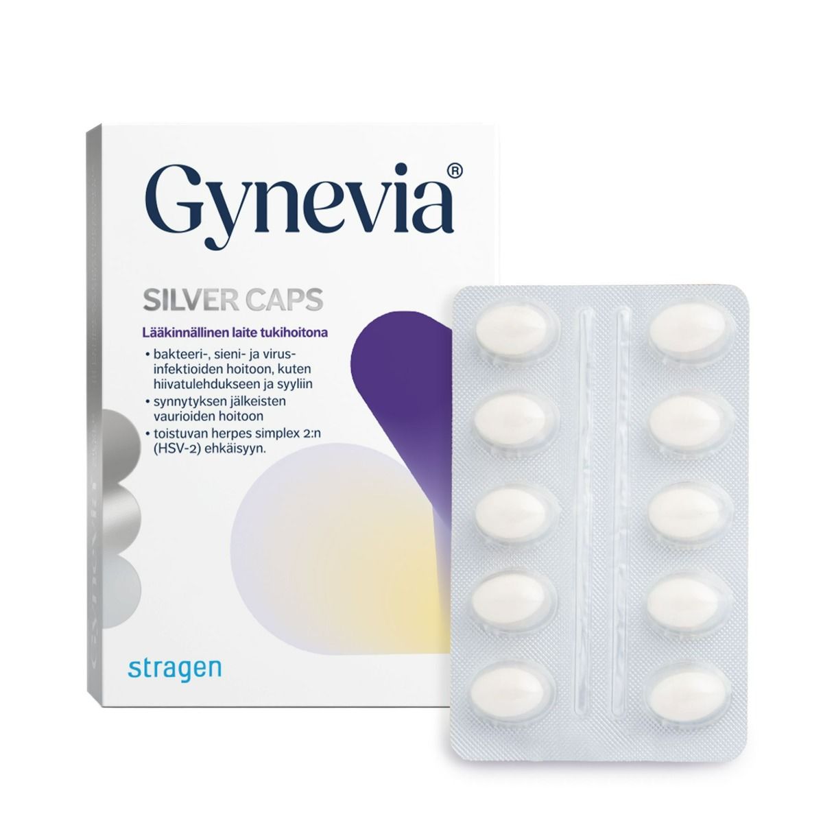 Kuva GYNEVIA® SILVER CAPS 10 pehmeää emätinkapselia
