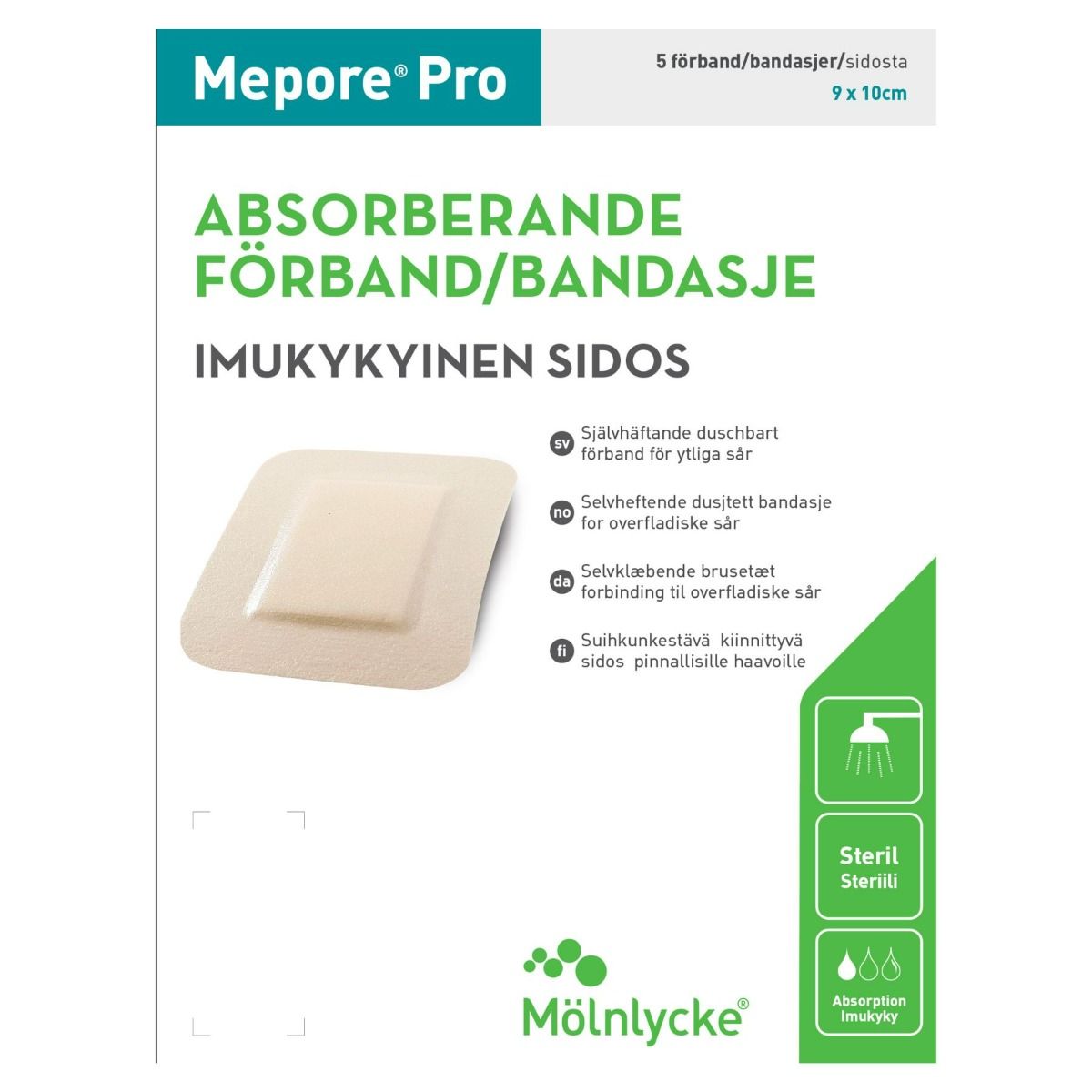 Kuva Mepore Pro 9x10cm haavasidos, suihkunkestävä 5kpl