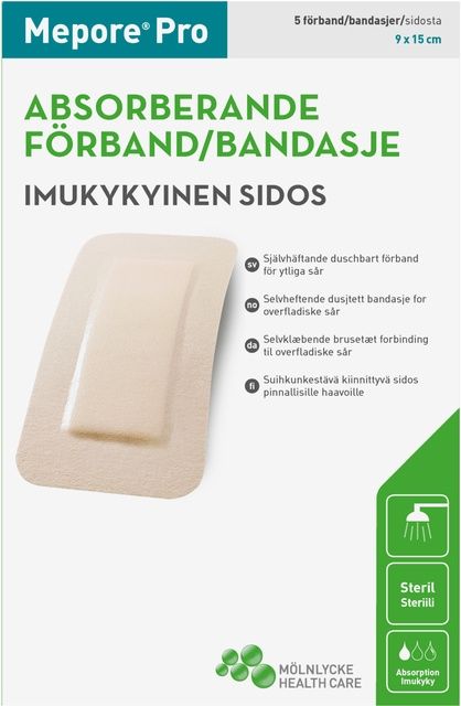 Kuva Mepore Pro 9x15cm haavasidos, suihkunkestävä, 5kpl