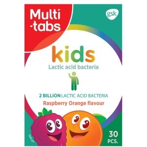 Kuva Multi-tabs Kids Maitohappobakteeri + B1- ja B6-vitamiini Vadelma-Appelsiini 30 purutabl