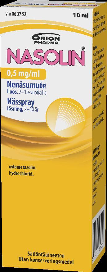 Kuva NASOLIN 0,5 mg/ml 10 ml nenäsumute, liuos säilytysaineeton