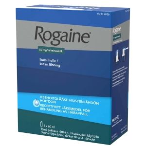 Kuva ROGAINE 50 mg/ml 3x60 ml liuos iholle 2 annostelijaa