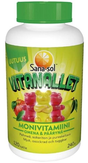 Kuva Sana-Sol Vitanallet omena-päärynä monivitamiini 120 kpl