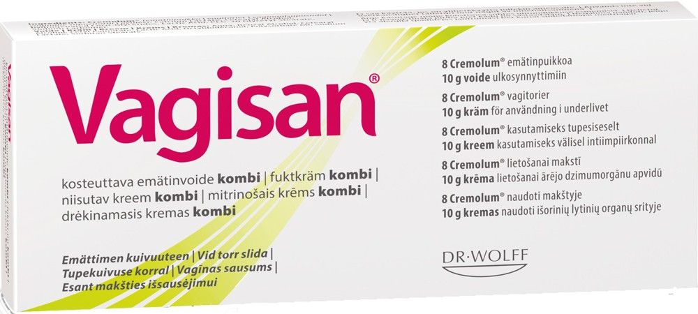Kuva Vagisan Kombi yhdistelmäpakkaus, emätinvoide 10g ja emätinpuikot 8 kpl