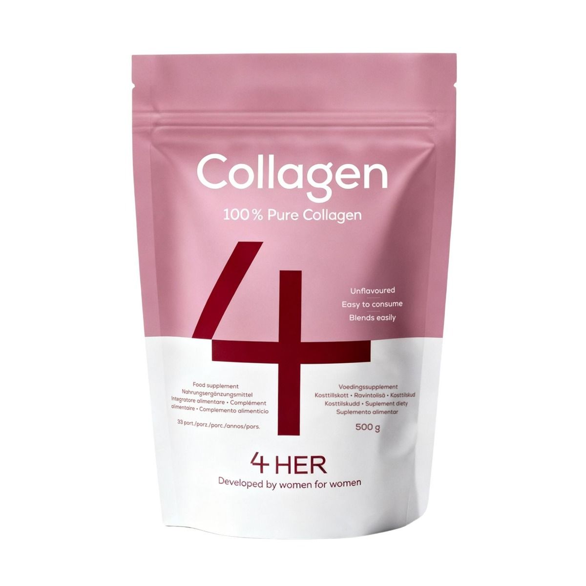 4Her Collagen Pure 500 g (jauhe, hydrolysoitu nautakollageeni)