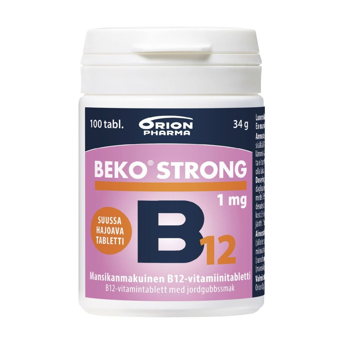 Beko Strong B12 1 mg 100 tabl. suussa hajoava purutabletti mansikka