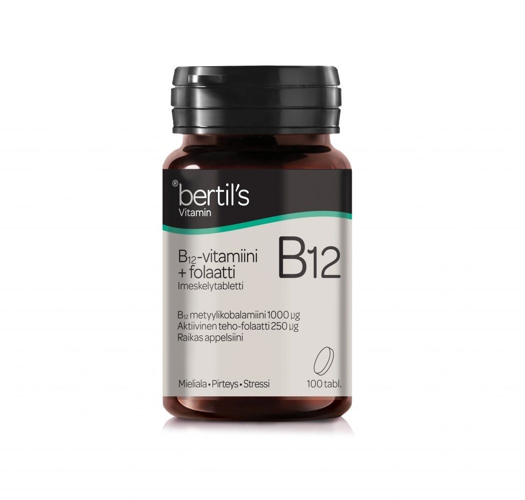 Bertil's Vitamin B12-vitamiini + folaatti imeskelytabl, 100 tabl. 
