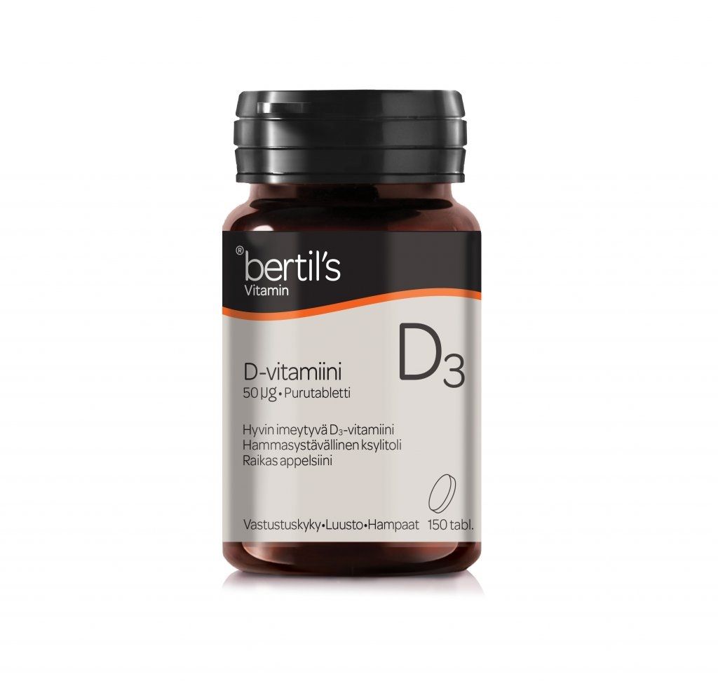 Bertil's Vitamin D-vitamiini 50 mcg purutabletti, 150 tabl.