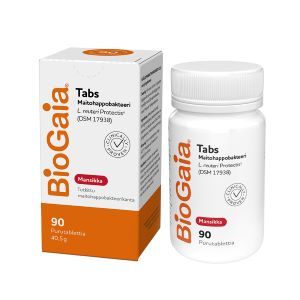 BioGaia Tabs Mansikka pureskeltava maitohappobakteerivalmiste 90 tablettia