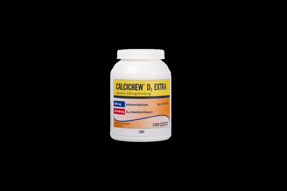 CALCICHEW D3 EXTRA APPELSIINI 500 mg/20 mikrog 100 kpl purutablettia