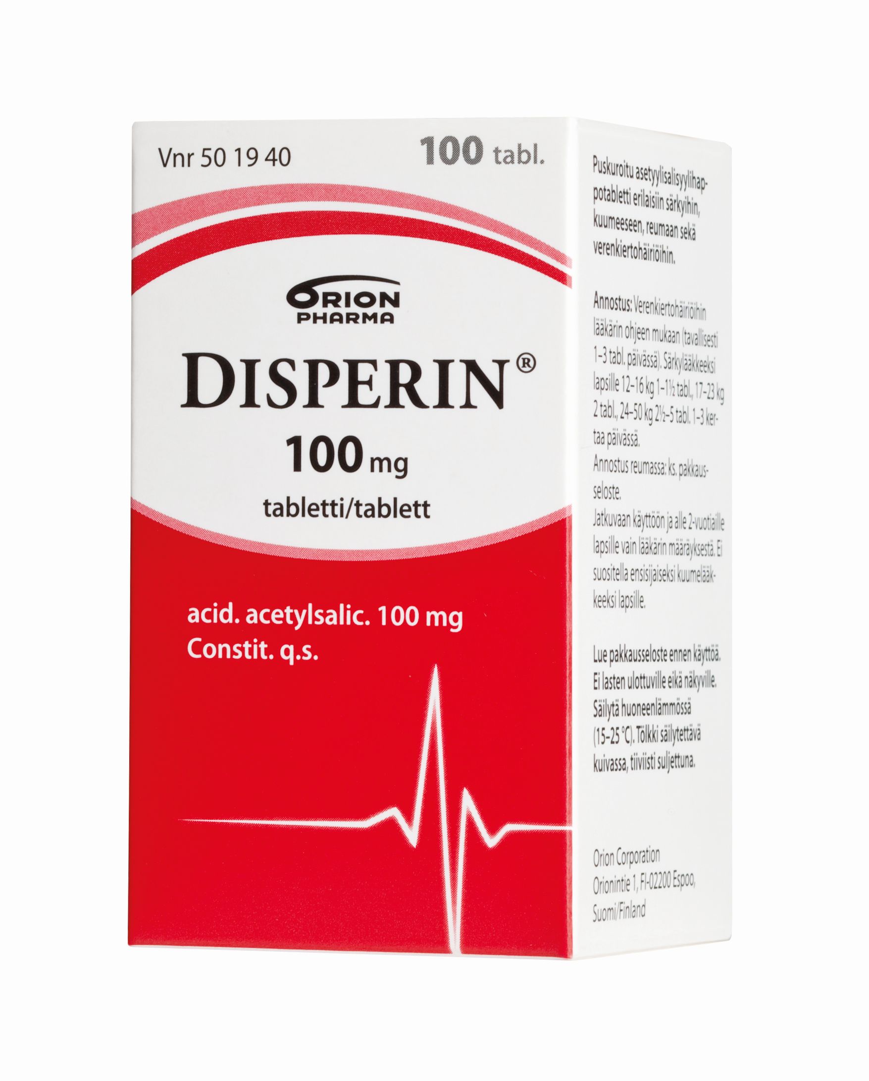 DISPERIN 100 mg 100 kpl tablettia