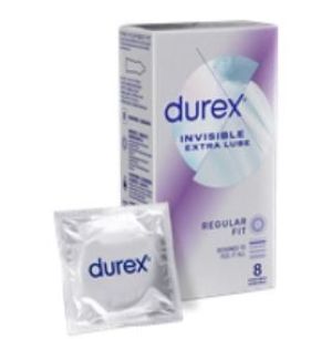Durex Invisible Extra Lube Regular Fit Kondomi 8 kpl