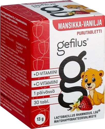 Gefilus+D Mansikka-vanilja purutabletti, 30 tabl.