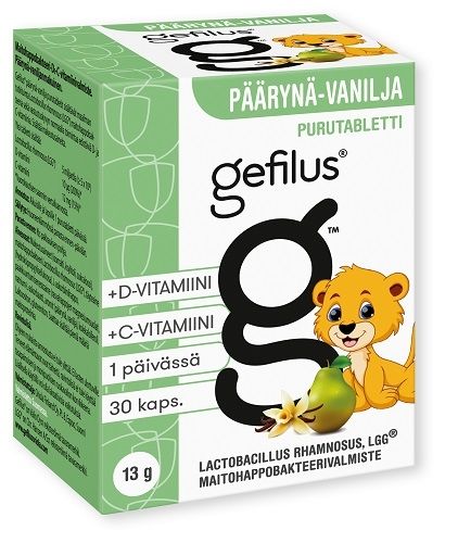 Gefilus +D Päärynä-vanilja purutabletti, 30 tabl.