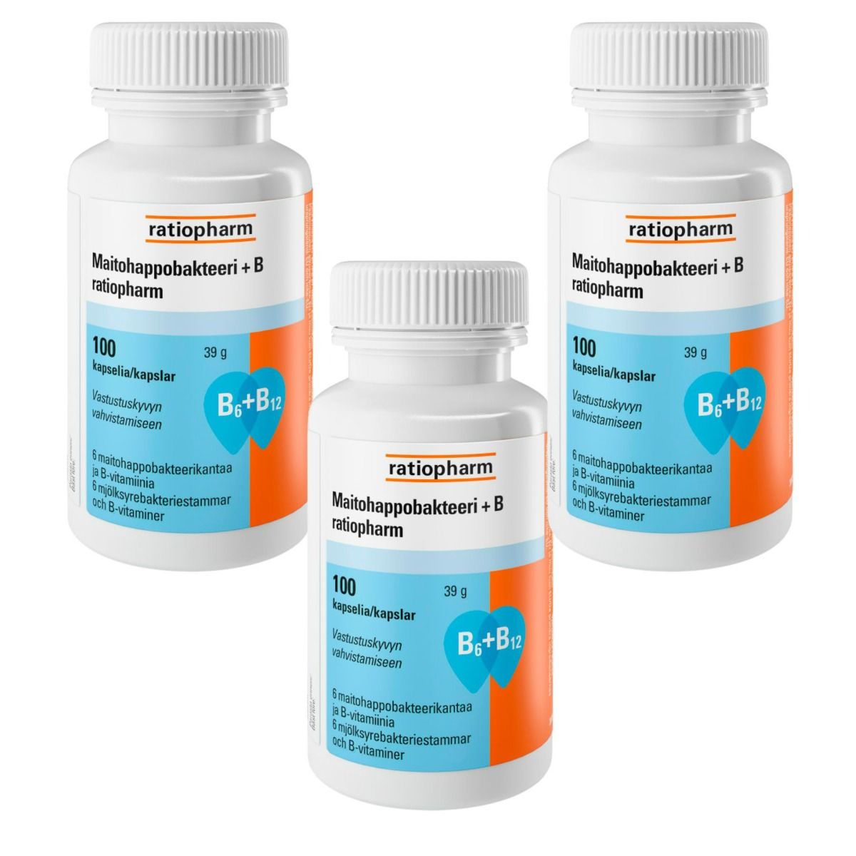 Ratiopharm Maitohappobakteeri + B 100 kapselia x 3 TRIPLAPAKKAUS