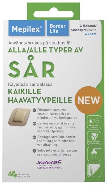 Mepilex Border Flex Lite hellävarainen, ohut sidos 4 x 5 cm, 4 kpl 