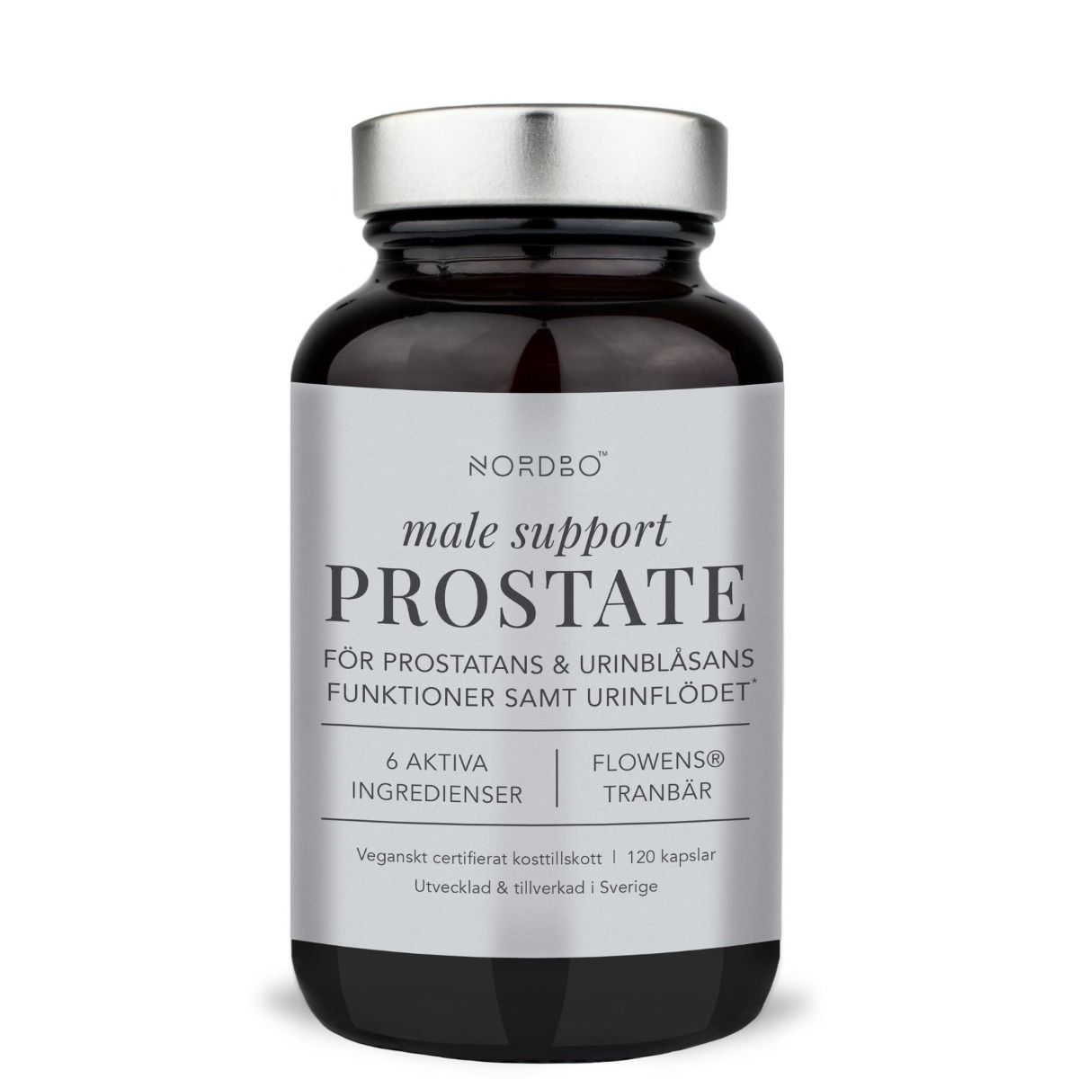 Nordbo Male Support Prostate ravintolisä, joka on kehitetty eturauhasen ja virtsateiden hyvinvoinnin tueksi 120 kaps