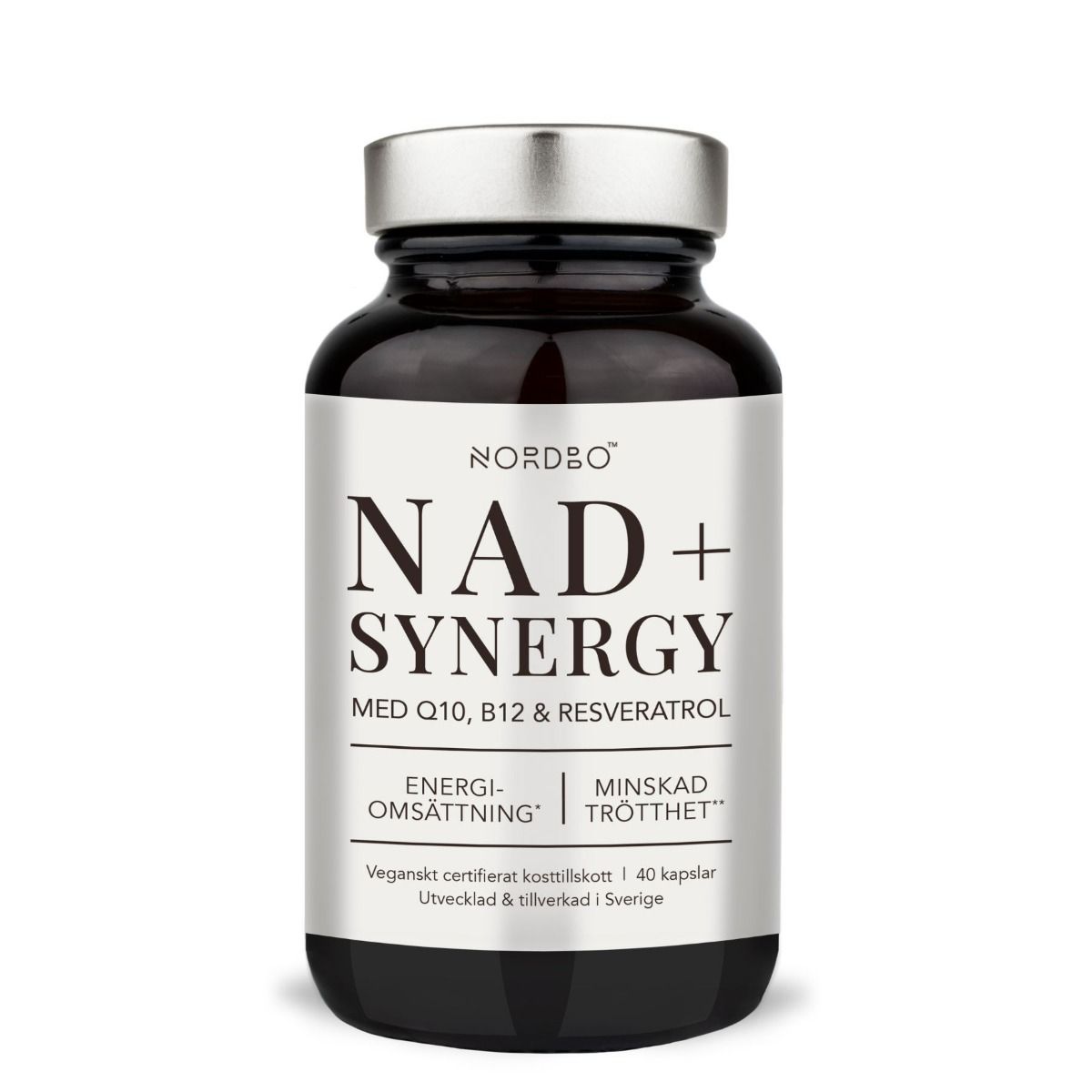 Nordbo NAD+ Synergy ravintolisä energiantuotannon ja terveen ikääntymisen tueksi 40 kaps