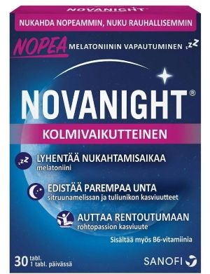 NovaNight 1mg kolmitehoinen melatoniinivalmiste 30 kpl