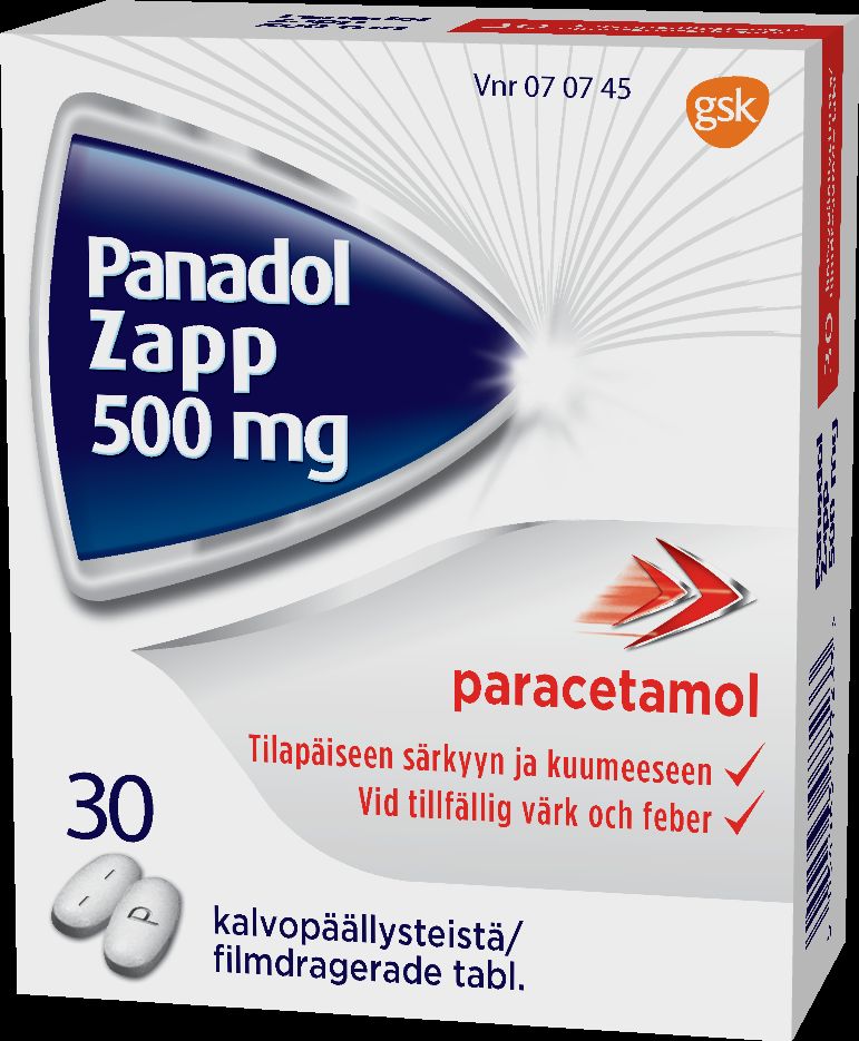 PANADOL ZAPP 500 mg 30 fol tabl, kalvopääll