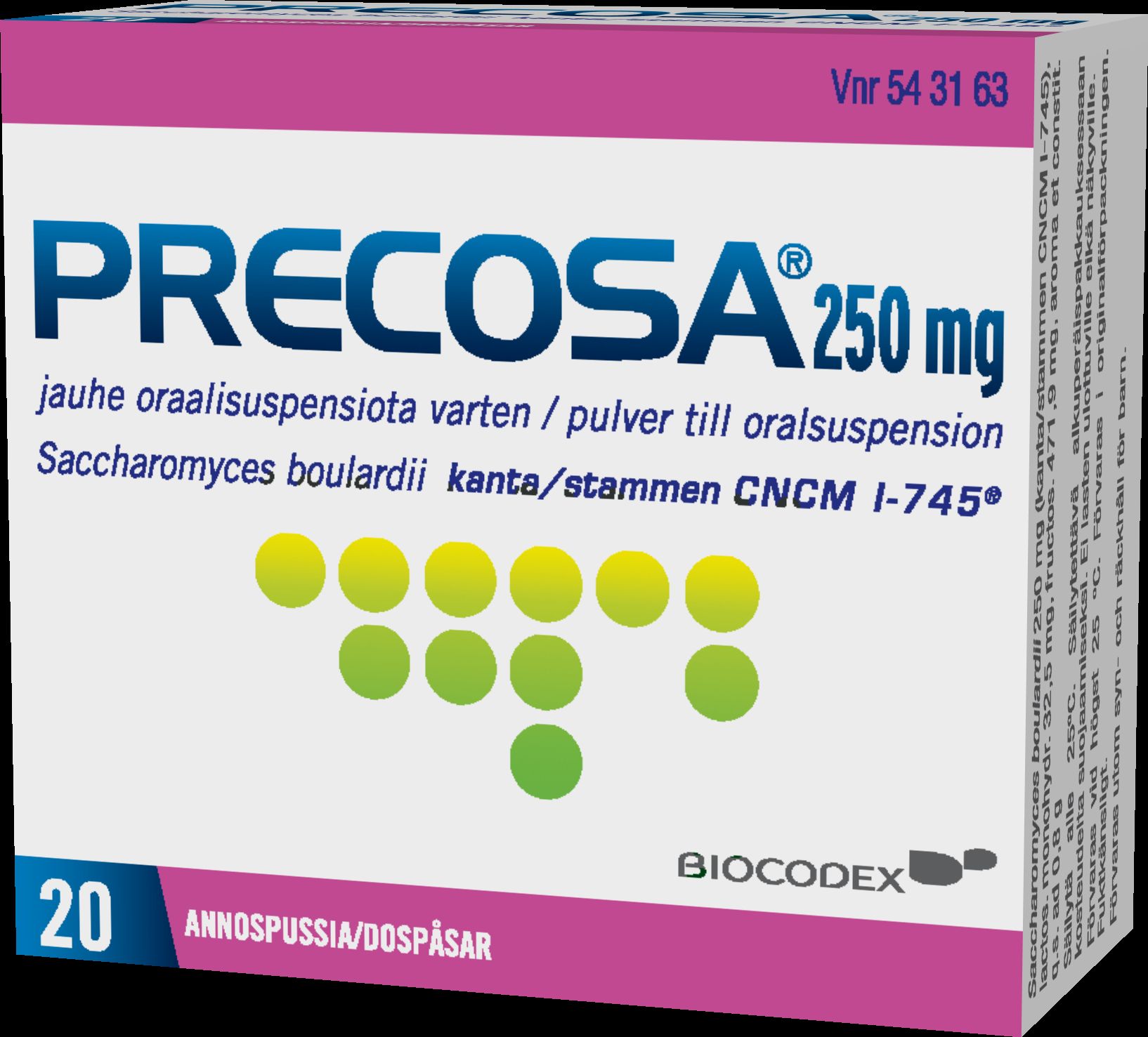 PRECOSA 250 mg 20 kpl jauhe oraalisusp varten