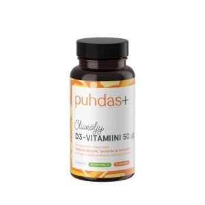 Puhdas+ D3-vitamiini 50 µg 60 kaps Extra-neitsytoliiviöljyssä