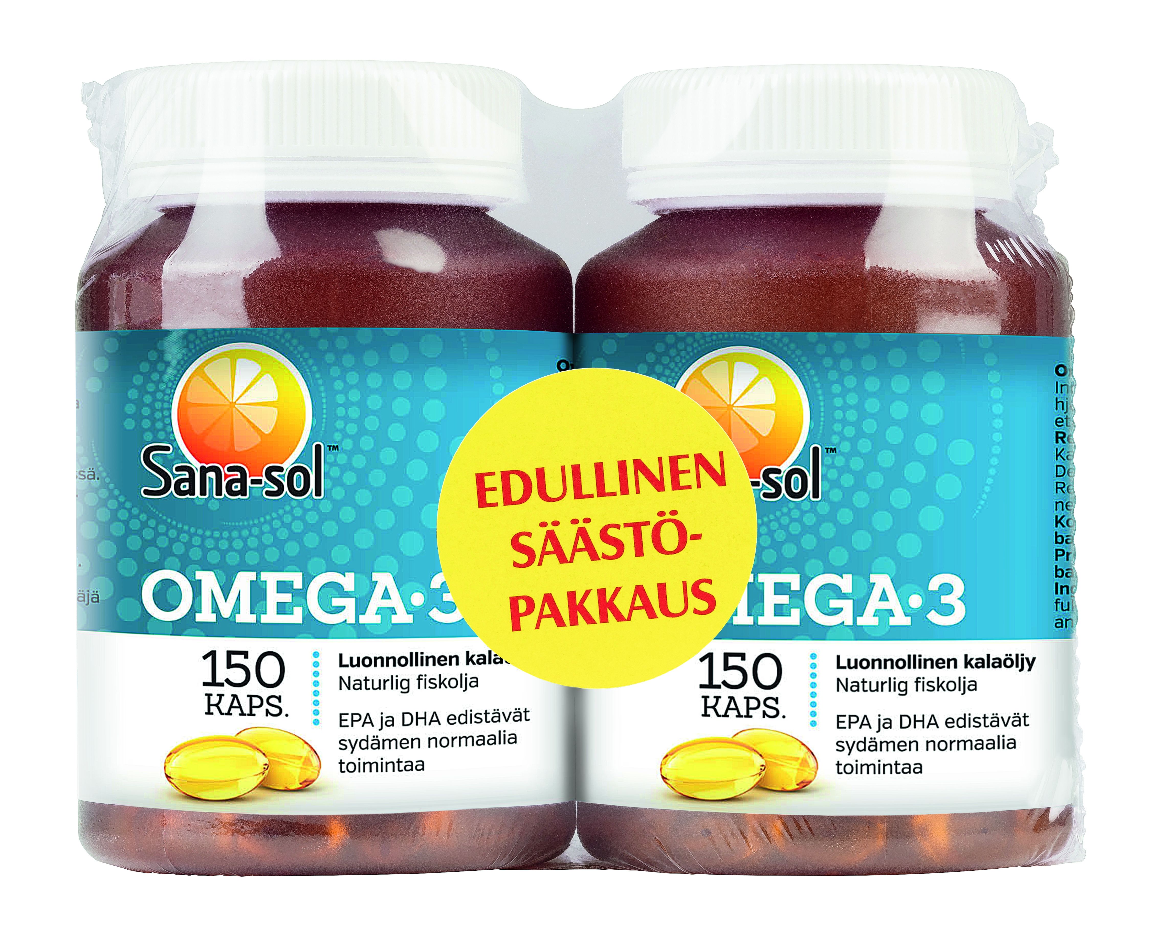 Sana-sol Omega-3 kalaöljyvalmiste säästöpakkaus, 2 x 150 kaps 