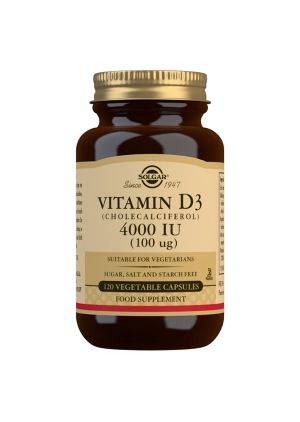 Solgar D3-vitamiini 4000 IU (100 µg), 120 kaps.