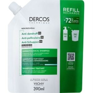 Vichy Dercos Shampoo Anti-dandruff hilsettä vastaan rasv.hiukset täyttöpakkaus 390 ml